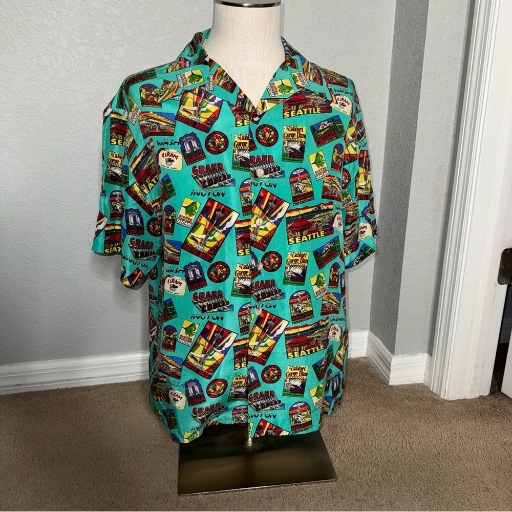 Anne Pinkerton Glory all over print silk shirt Seattle Washington button up